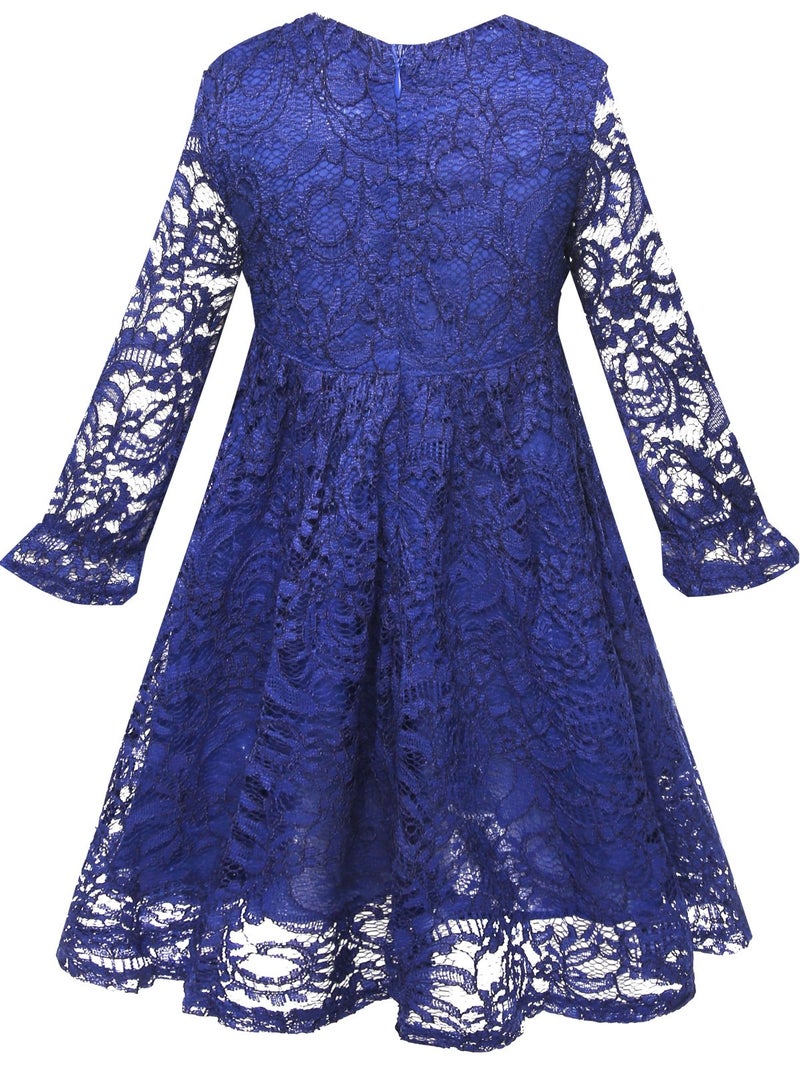 Bonny Billy Flower Girl Lace Dress Country Dresses with Sleeves 7-8 Years Blue - Image 4